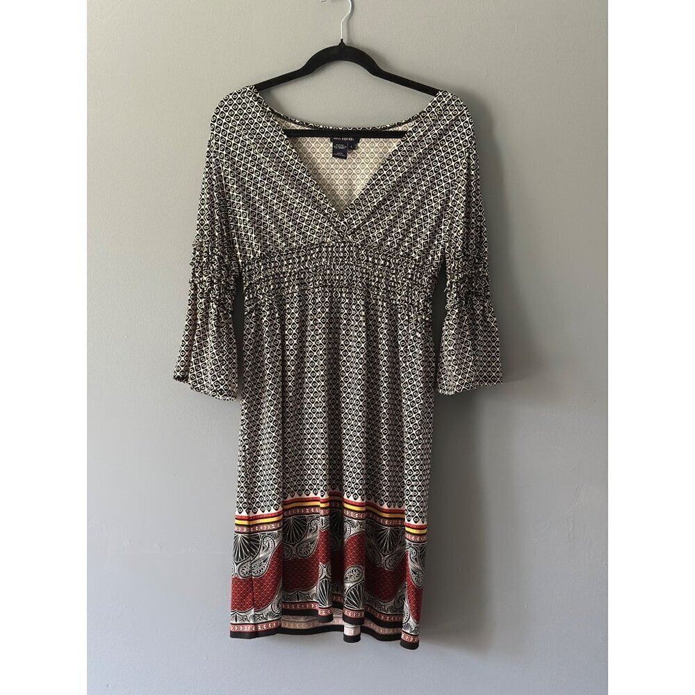 Max Edition Large Vintage-Inspired Dress, Stretchy Fabric, Ruffled Bell Sleeves